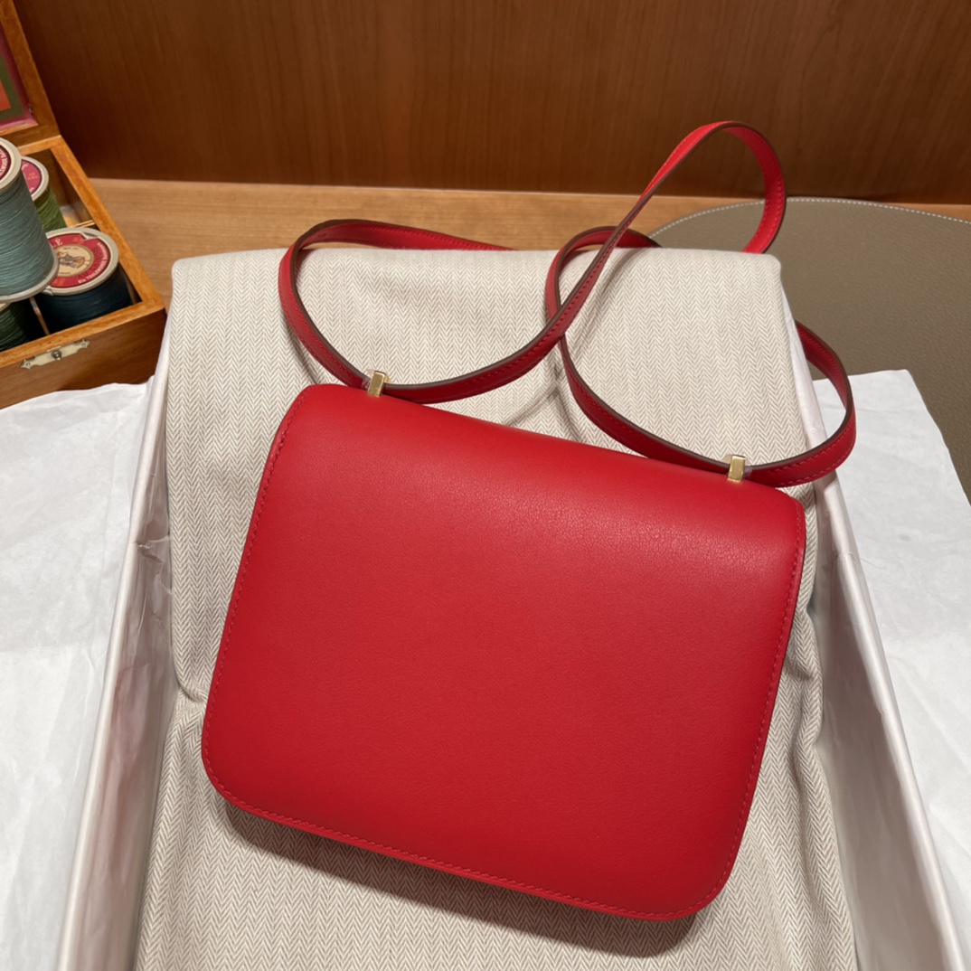 에르메스 콘스탄스18 레드 골드브라운 금장 스위프트